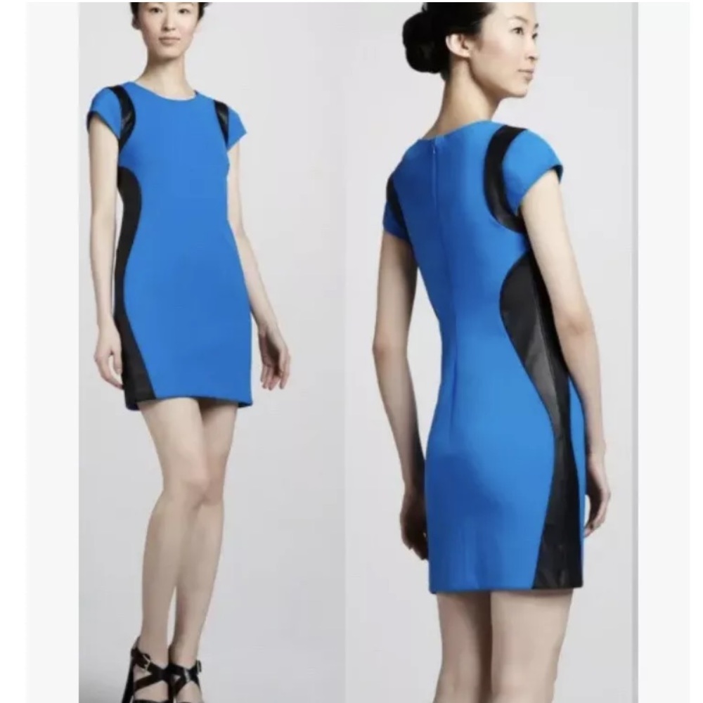 DIANE VON FURSTENBERG Blue Pele Leather Panel Dress